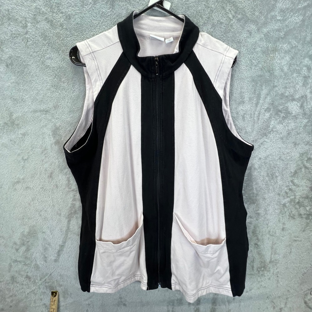 Weekends by Chicos Pink Black Colorblock Full Zip Vest Mock Neck Pockets Size 3